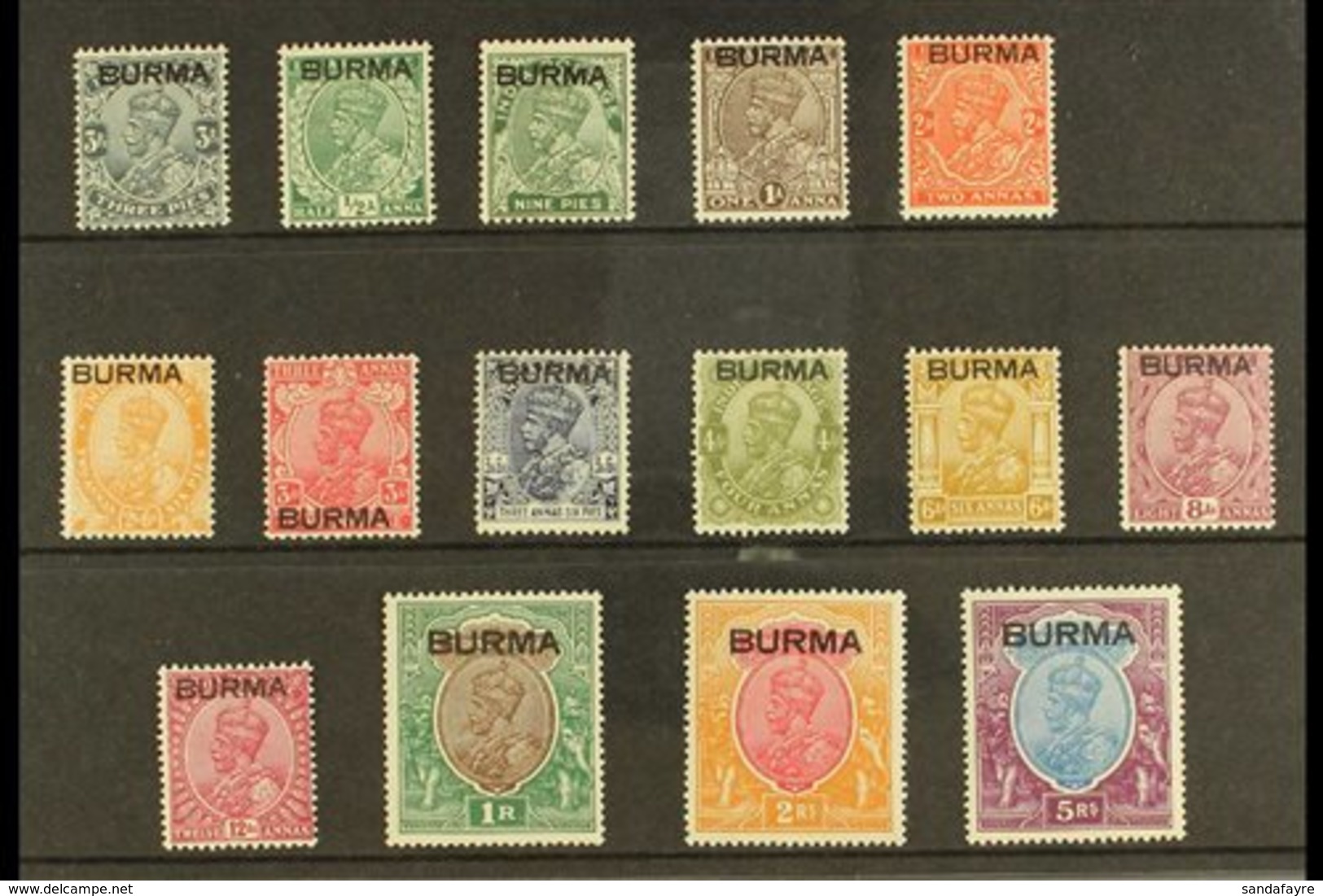 1937 MINT SELECTION  On A Stock Card & Includes KGV Opt'd Set To 5r, SG 1/15, (3a With Tiny Thin) Very Fine Mint (15 Sta - Birmanie (...-1947)