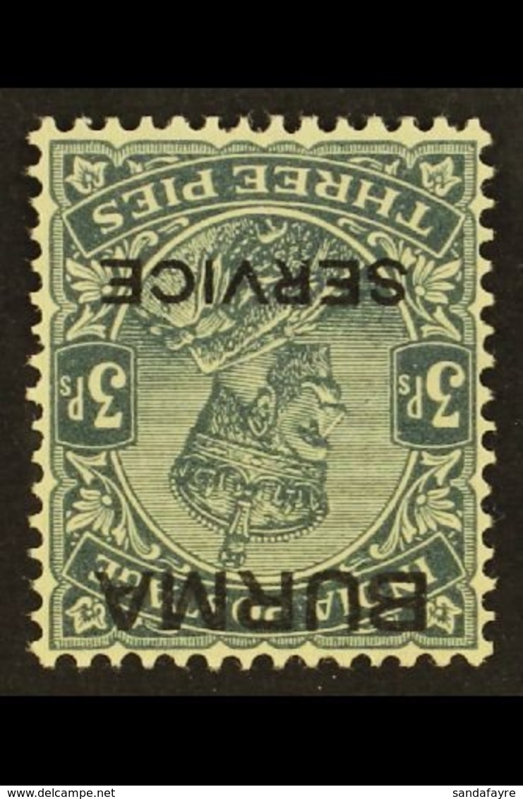 1937  Official 3p Slate, Watermark Inverted, SG O1w, Very Fine Mint. For More Images, Please Visit Http://www.sandafayre - Burma (...-1947)