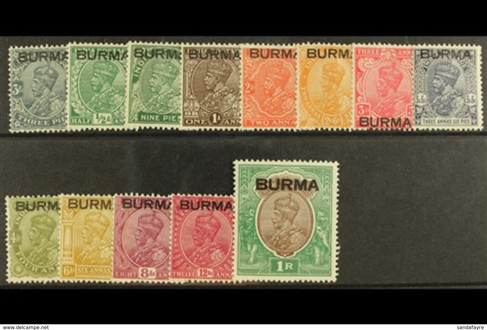 193760  Overprints Set To 1r, SG 1/13, Fine Mint. (13) For More Images, Please Visit Http://www.sandafayre.com/itemdetai - Burma (...-1947)