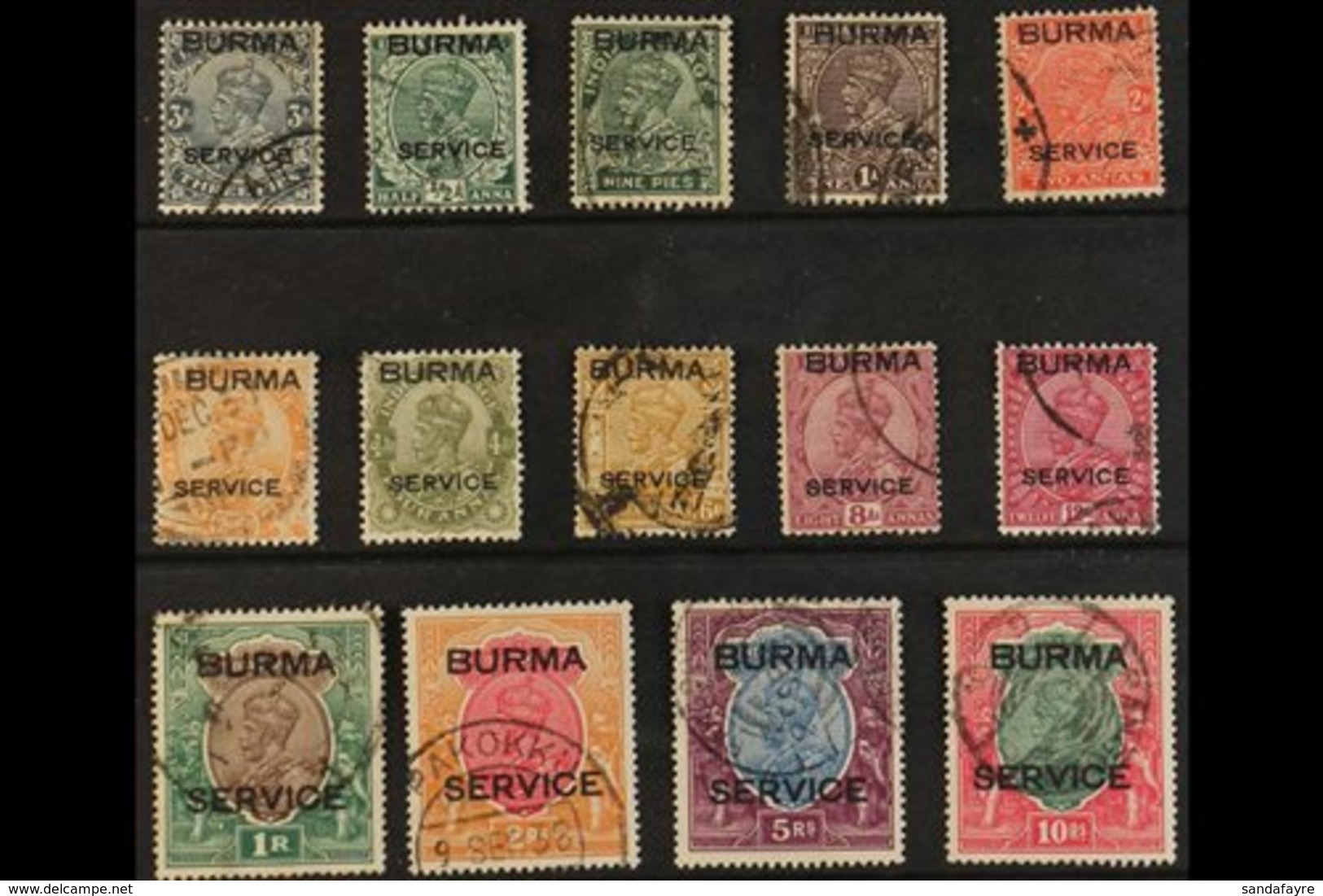 OFFICIALS  1937 KGV India Overprints, Complete Set, SG O1/14, Very Fine Used (14 Stamps). For More Images, Please Visit  - Burma (...-1947)