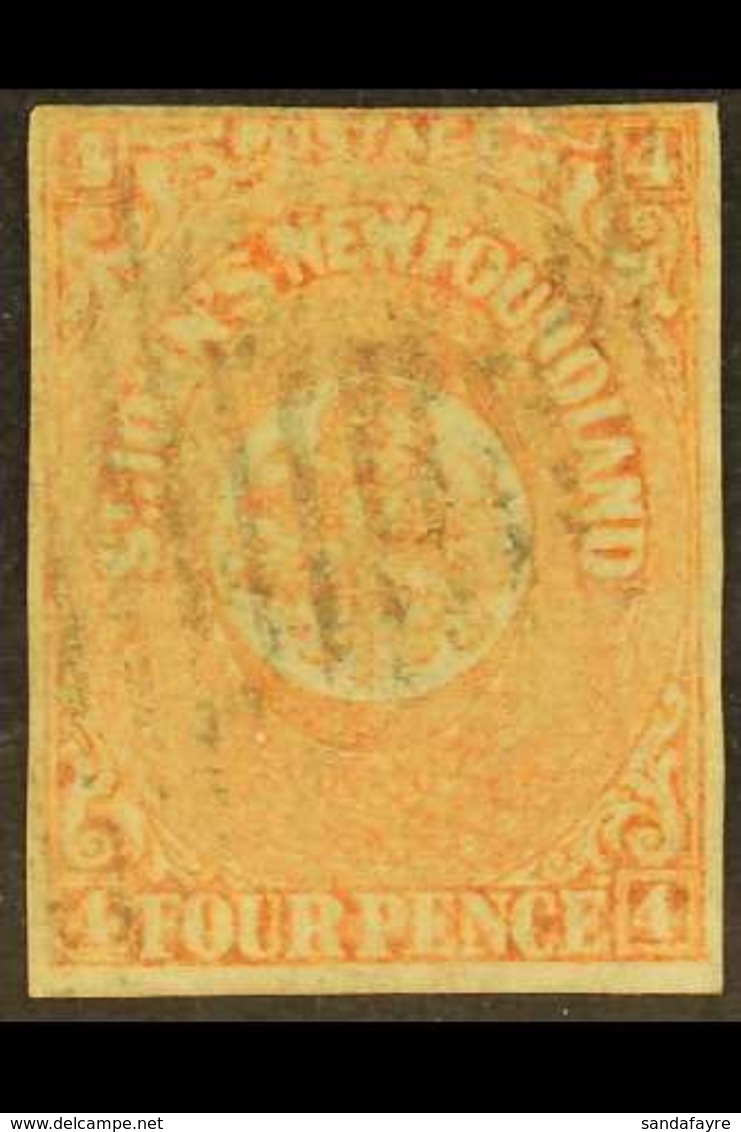 1860  4d Orange-vermilion, SG 12, Small Margins All Round, Barred Cancel, Sound. For More Images, Please Visit Http://ww - Other & Unclassified