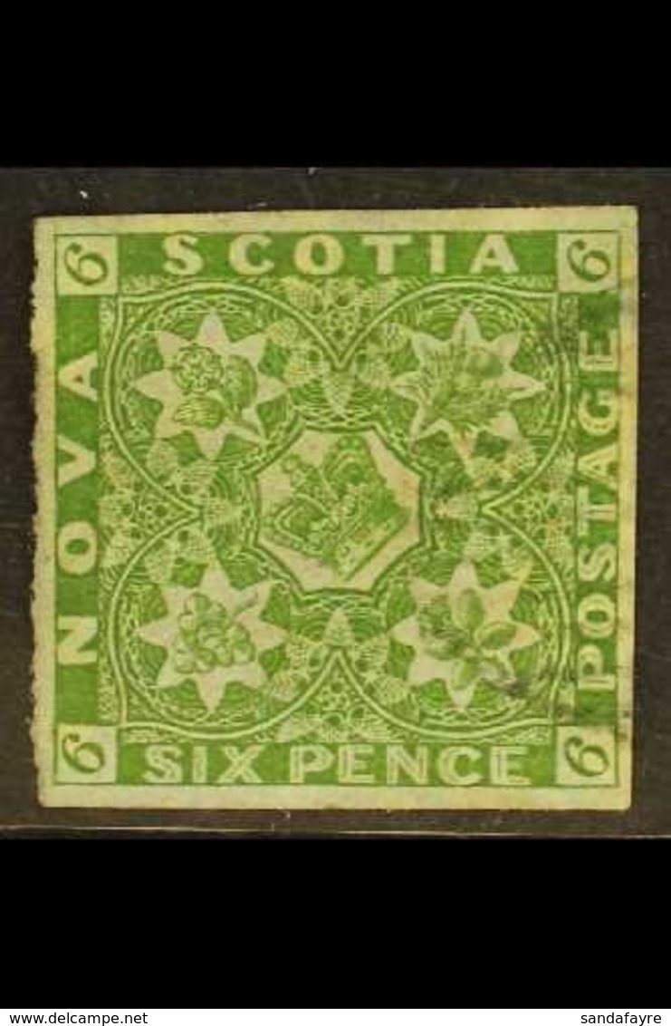 1851-60  6d Yellow-green, Imperforate, SG 5, Fine Used With Light Cancel, Four Margins. For More Images, Please Visit Ht - Other & Unclassified