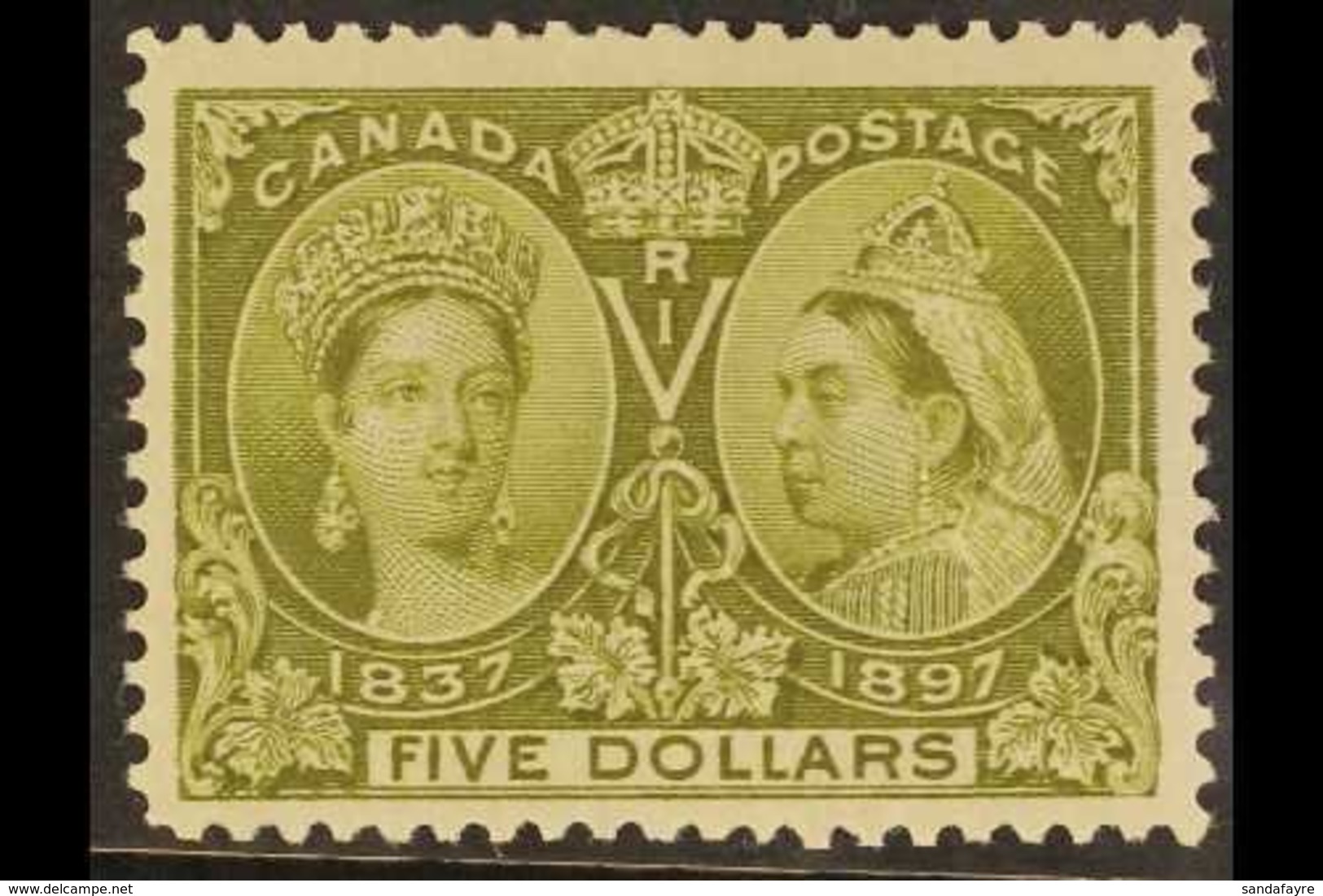 1897  $5 Olive Green "Jubilee", SG 140, Unitrade 65, Very Fine - Well Centred, NEVER HINGED MINT. A Beautiful Example Of - Other & Unclassified