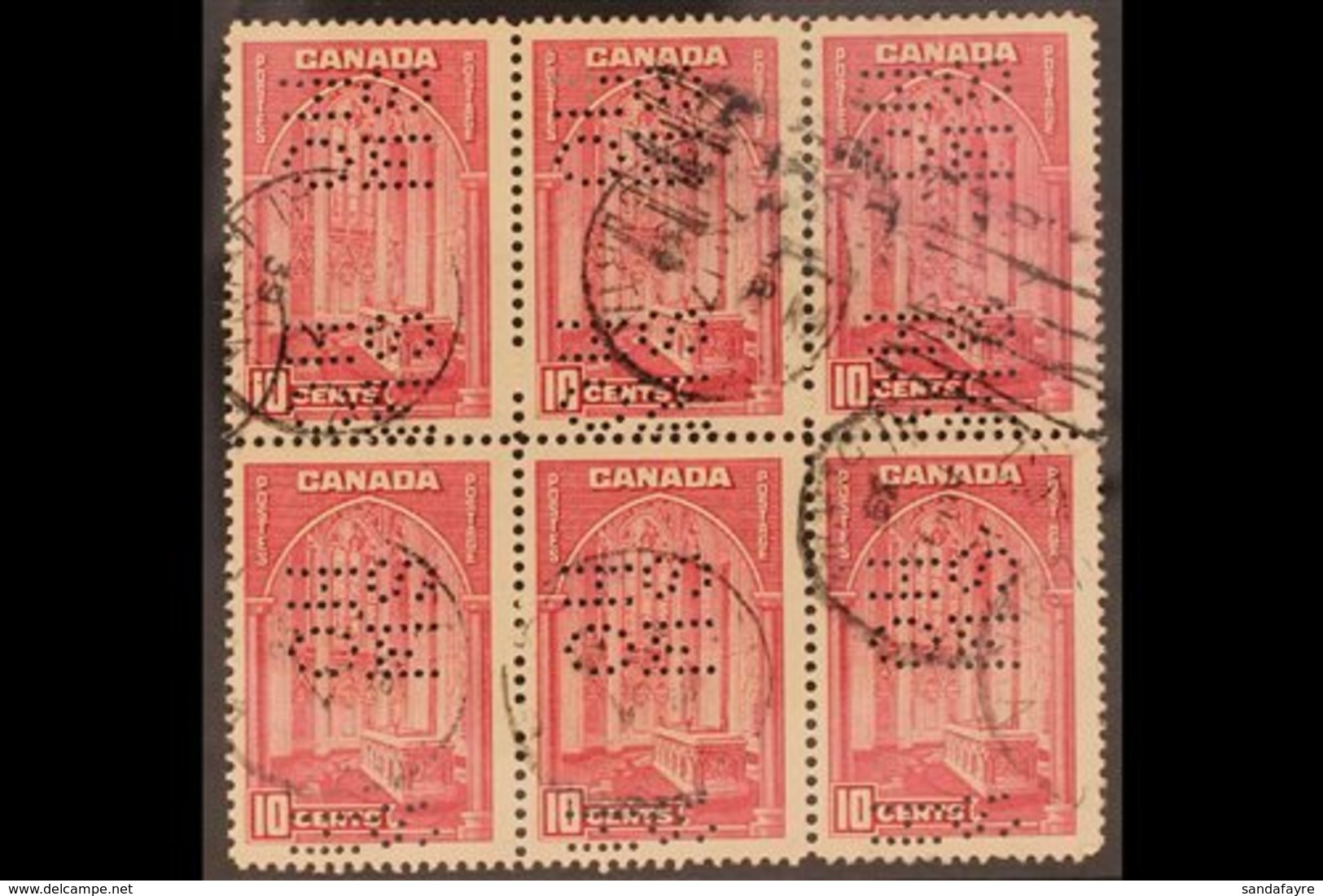 OFFICIAL  1937-38 10c Rose-carmine Punctured "O.H.M.S.", SG O103, Fine To Very Fine Used BLOCK OF SIX. A Scarce Multiple - Sonstige & Ohne Zuordnung