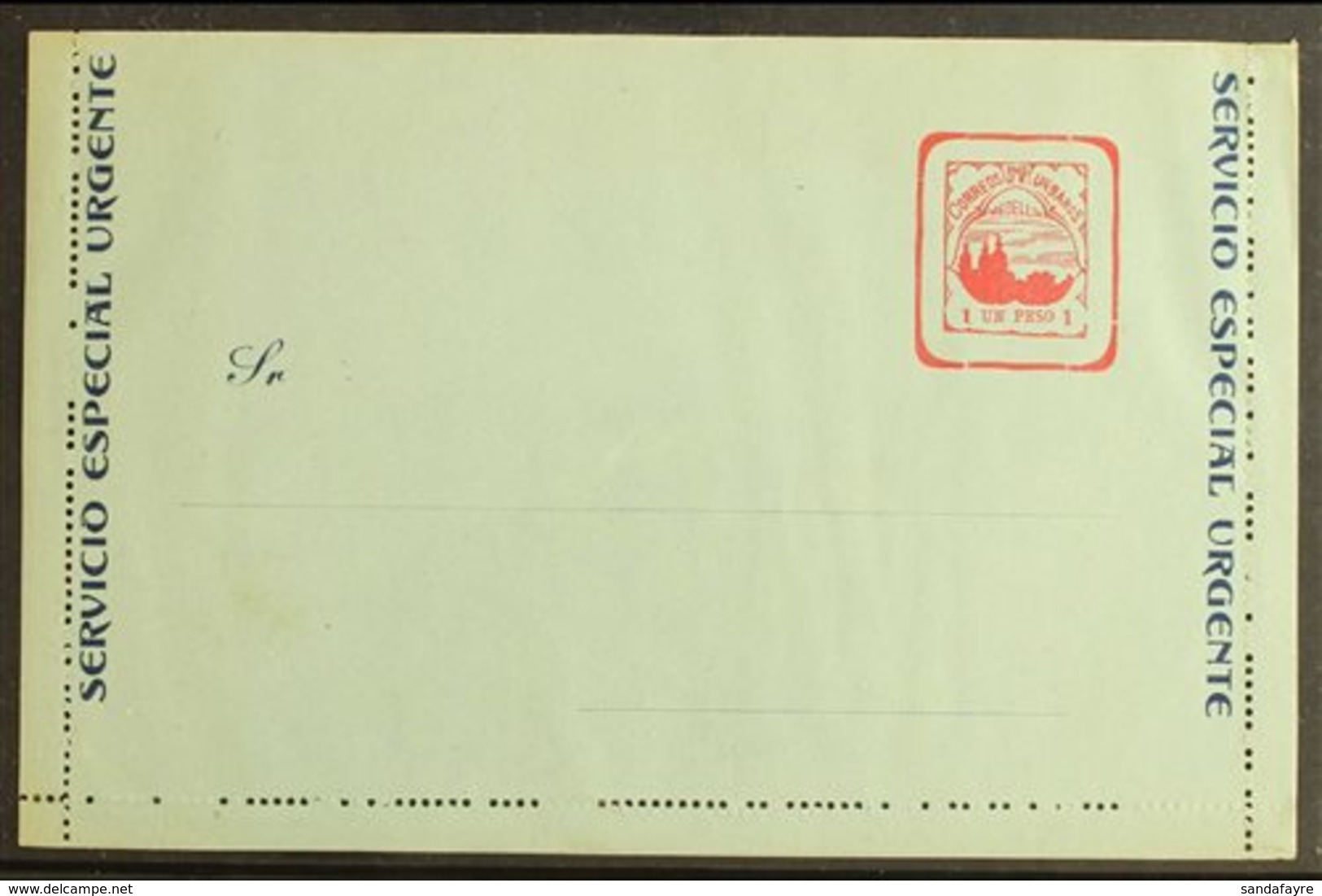 MEDELLIN - POSTAL STATIONERY  1904 Letter Card "Un Peso" Red On Light Green With Dark Blue Text, Higgins & Gage 1, Very  - Colombia