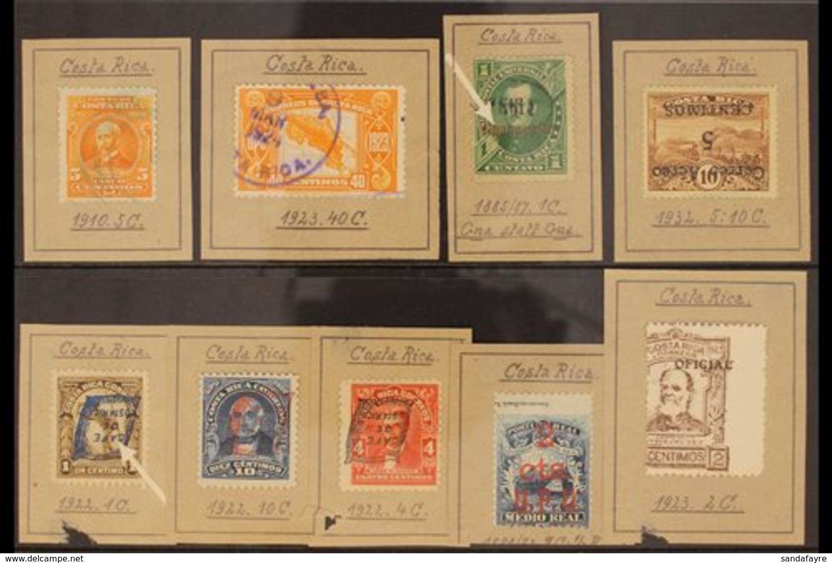 1881-1932 INTERESTING CURIOS.  A Small Selection Featuring Errors And Varieties. Includes 1885 Overprinted 1c With "Gnan - Costa Rica