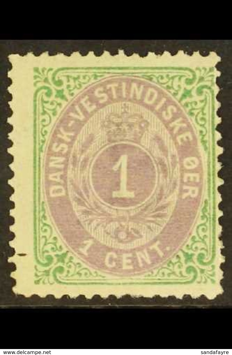 1873  1c Dull Purple Violet  And Emerald Green, 1st Printing, Frame Inverted SG 8a (Facit 5a V1), Mint With Large Part G - Danish West Indies