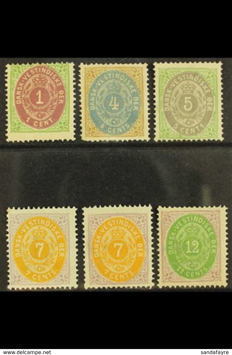 1873-95  Perf 14x13½, Fresh Mint Range With 1c, 4c, 5c, 7c (both Shades) And 12c, Between SG 10/27. (6 Stamps) For More  - Danish West Indies