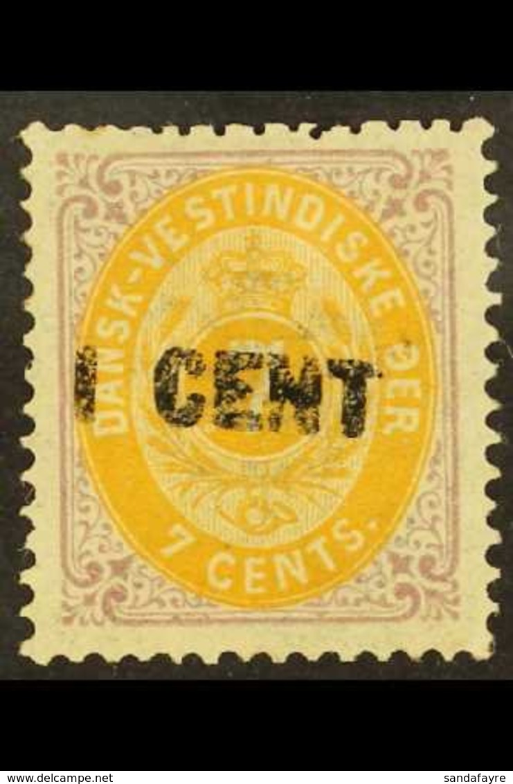 1887  1c On 7c Lilac And Deep Yellow, Facit 23, Fine Mint. For More Images, Please Visit Http://www.sandafayre.com/itemd - Danish West Indies