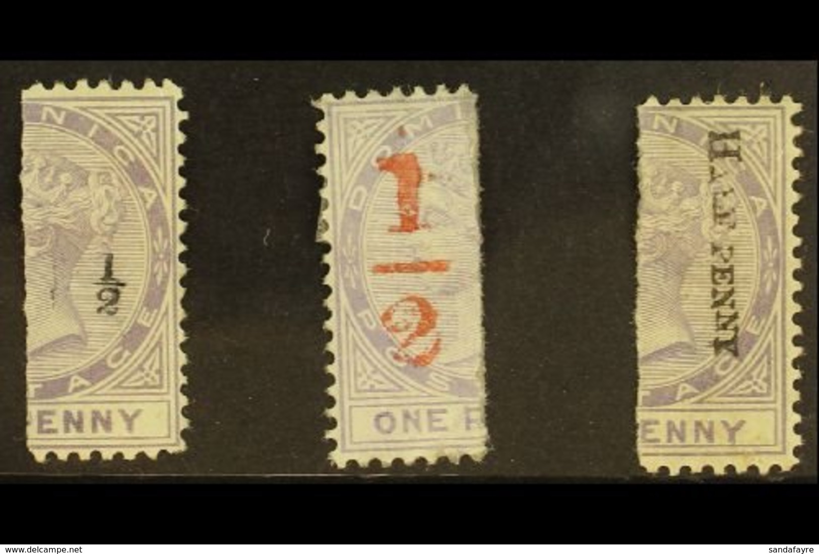 1882-83  Vertically Bisected Set, SG 10/12, Fine Mint (3 Bisects) For More Images, Please Visit Http://www.sandafayre.co - Dominica (...-1978)