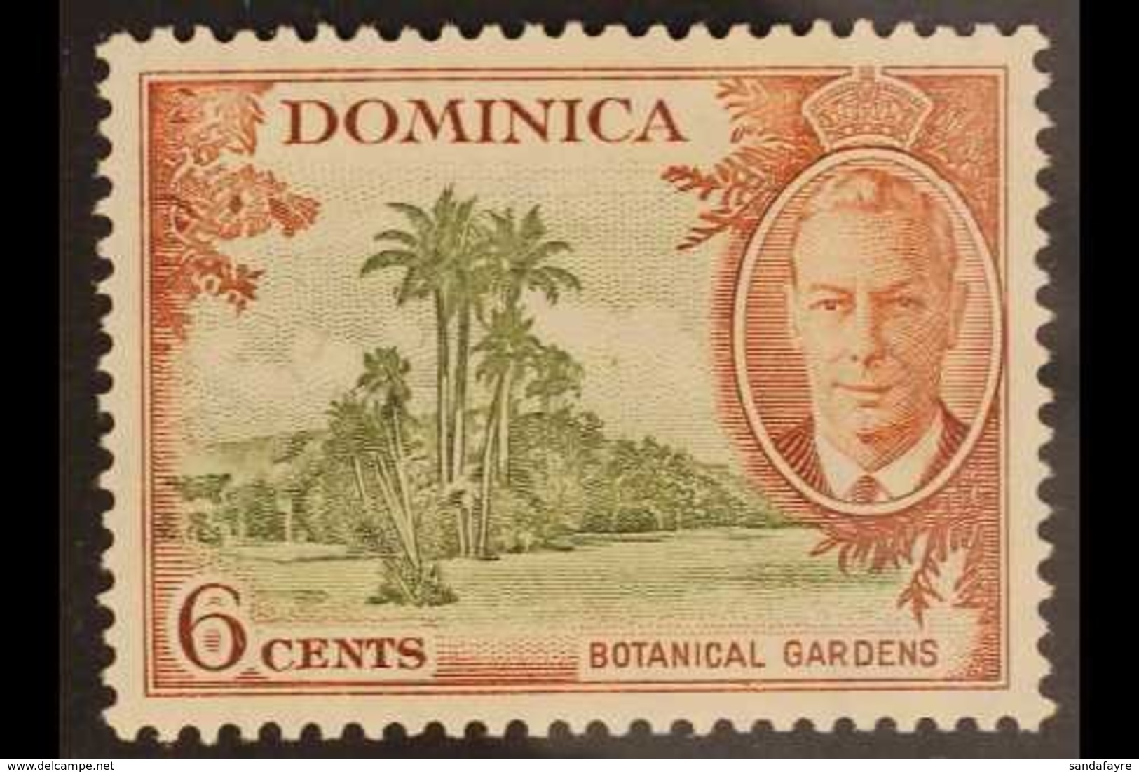 1951 VARIETY  6c Olive And Chestnut "Botanical Gardens", Variety "A Of CA Missing From Wmk", SG 126b, Very Fine Barely H - Dominica (...-1978)