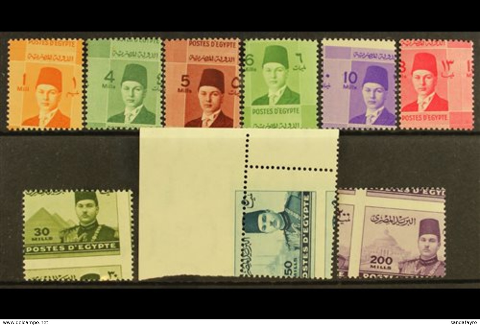 1937-46 OBLIQUE PERFORATIONS  Young King Farouk 1m, 4m. 5m, 6m,, 10m, 13m, 30m Olive, 50m (corner Marginal) And 200m, Mi - Other & Unclassified