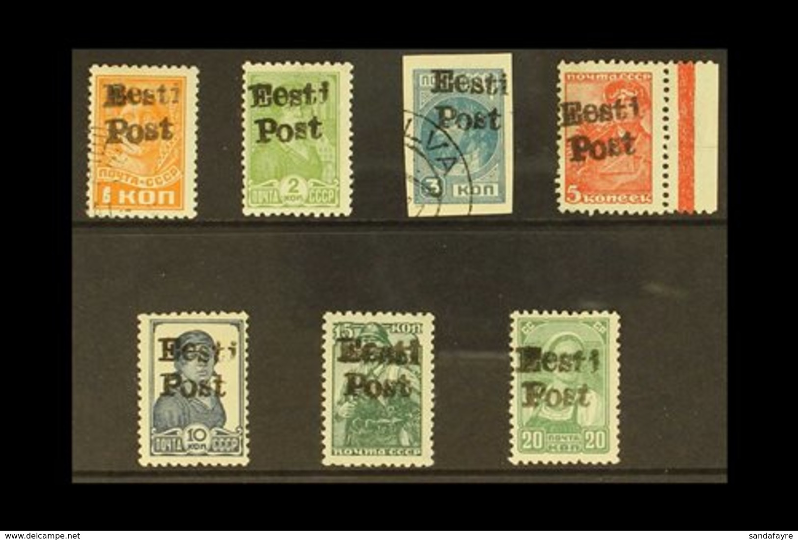 1941 ELVA LOCAL STAMPS.  1941 "Eesti Post" On The 1k To 20k (no 4k) Worker Stamps, Michel 1-8, The 1k & 3k Used (Krischk - Estonia