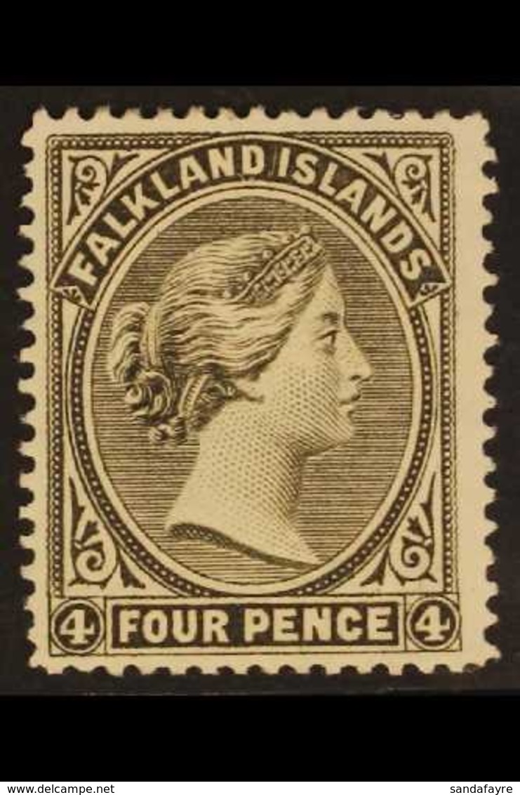 1889  4d Olive Grey Black "REVERSED CA WATERMARK", SG 12x, Mint With Large Part OG. For More Images, Please Visit Http:/ - Falkland Islands