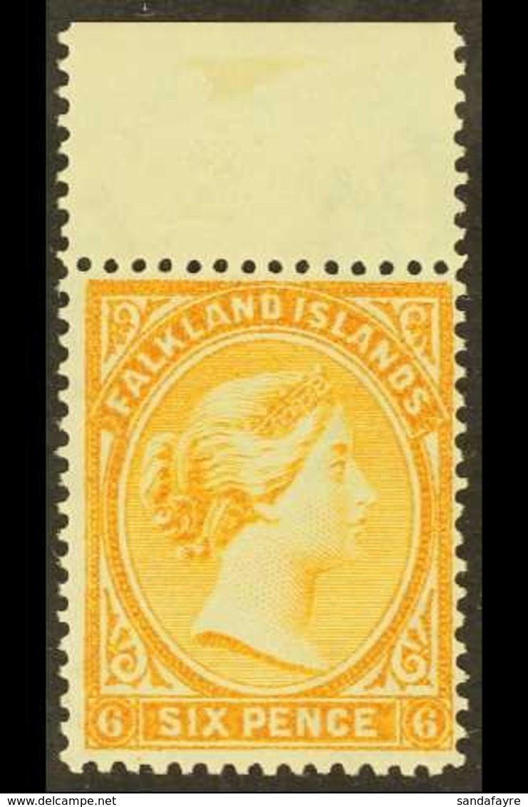 1891-1902  6d Orange-yellow With Watermark Reversed, SG 33x, Very Fine Mint Upper Marginal Example. For More Images, Ple - Falkland Islands