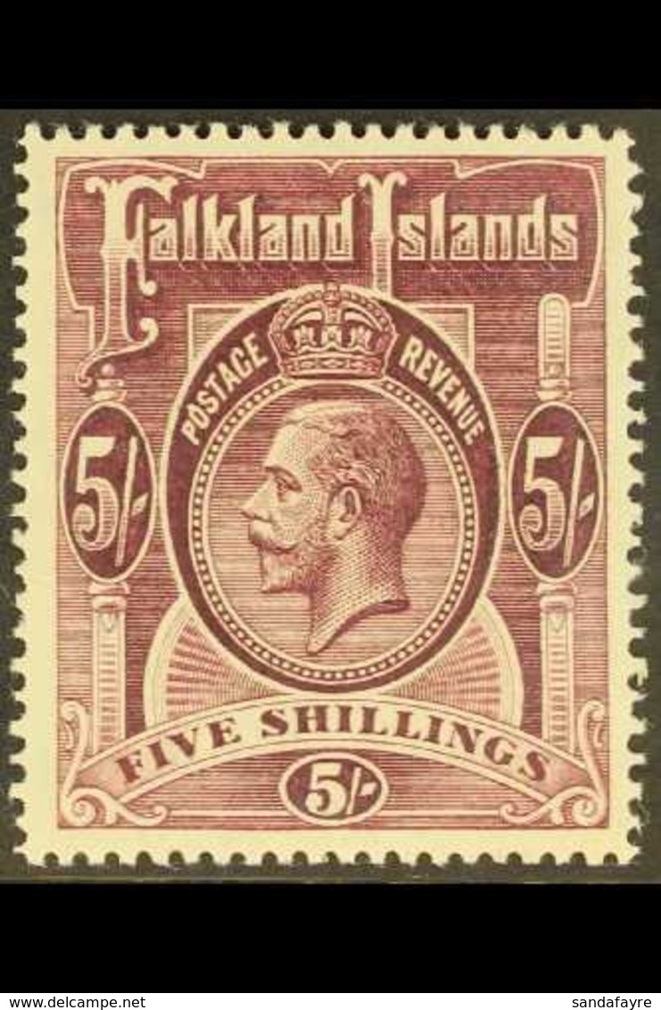 1912  5s Maroon, Geo V, SG 67b, Very Fine Mint. For More Images, Please Visit Http://www.sandafayre.com/itemdetails.aspx - Falkland Islands