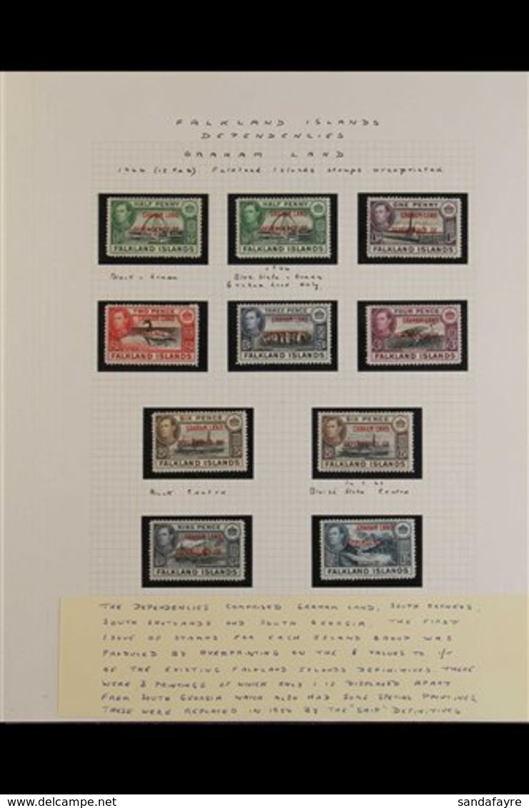 1944 DEPENDENCY OVERPRINTS  Fine Mint Collection On Display Pages With Multiple Sets Including Shades And Blocks. (70 St - Falkland