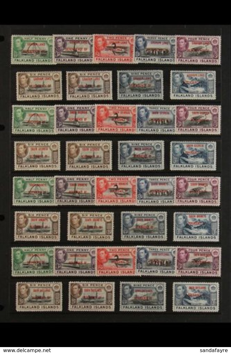 1944-45  Overprinted Sets For All Four Dependencies, SG A1/D8, Plus 6d Additional Listed Shades, SG A6a/D6a, Very Fine M - Falkland Islands
