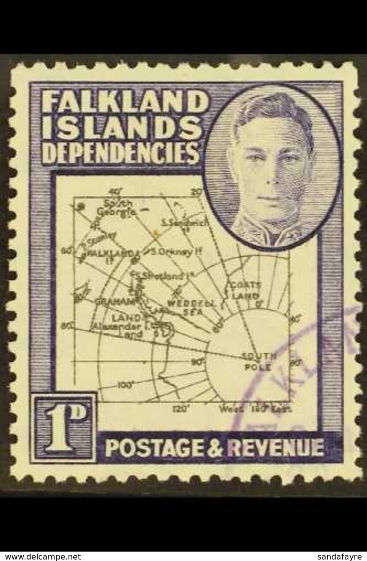 1946-9  1d Black & Violet, EXTRA ISLAND FLAW On Thick & Coarse Map Issue, SG G2aa, Very Fine Used. For More Images, Plea - Falkland