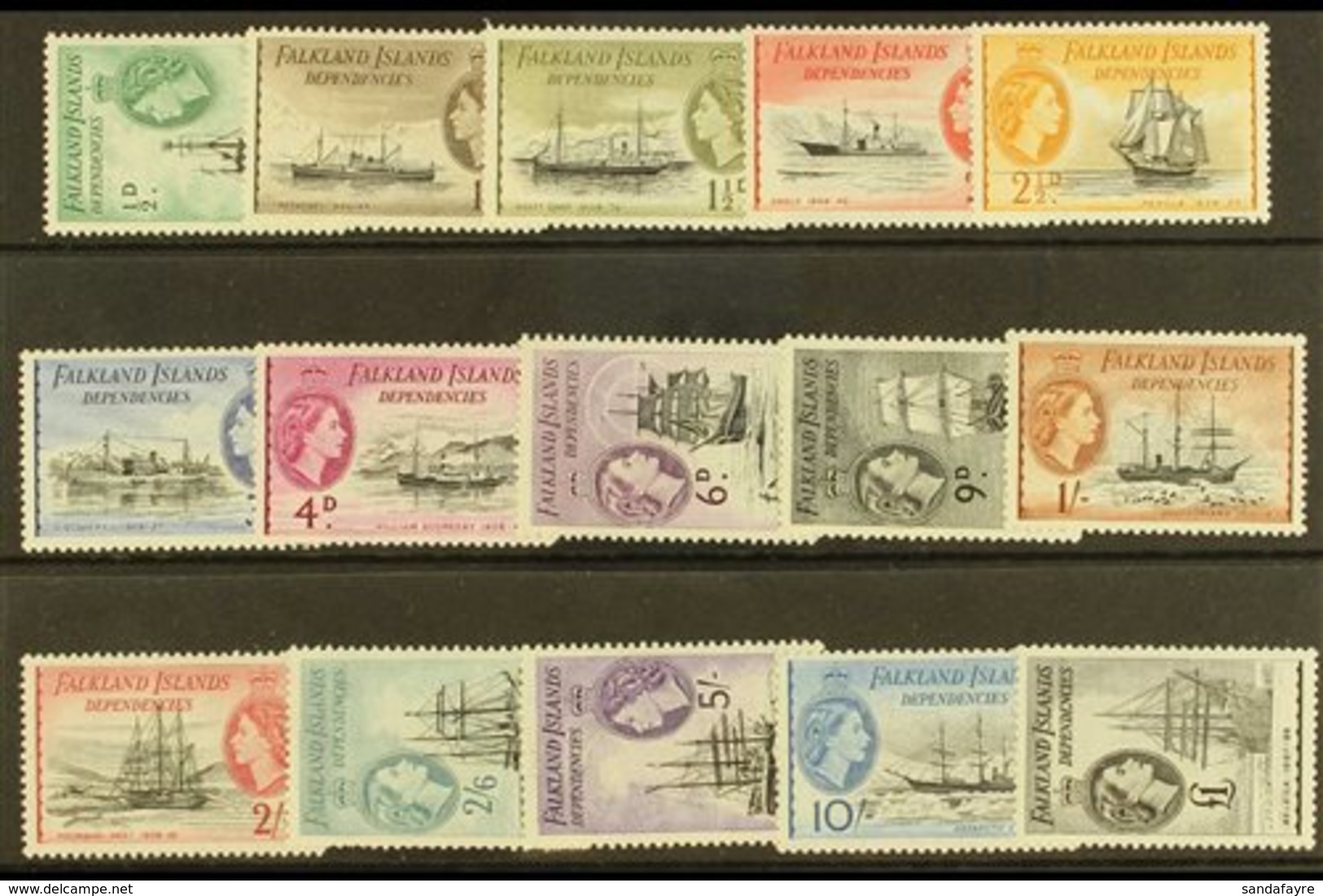 1954-62  Pictorial Complete Set, SG G26/40, Never Hinged Mint, Very Fresh. (15 Stamps) For More Images, Please Visit Htt - Falkland Islands