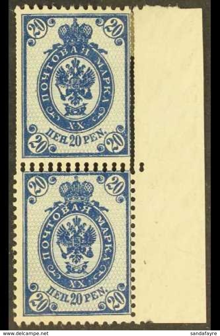1901-15  20p Blue Perf 14¼x14¾ (SG 164, Facit 58 I C2, Michel 58 B I), Very Fine Mint Marginal Vertical Pair, The Top St - Other & Unclassified