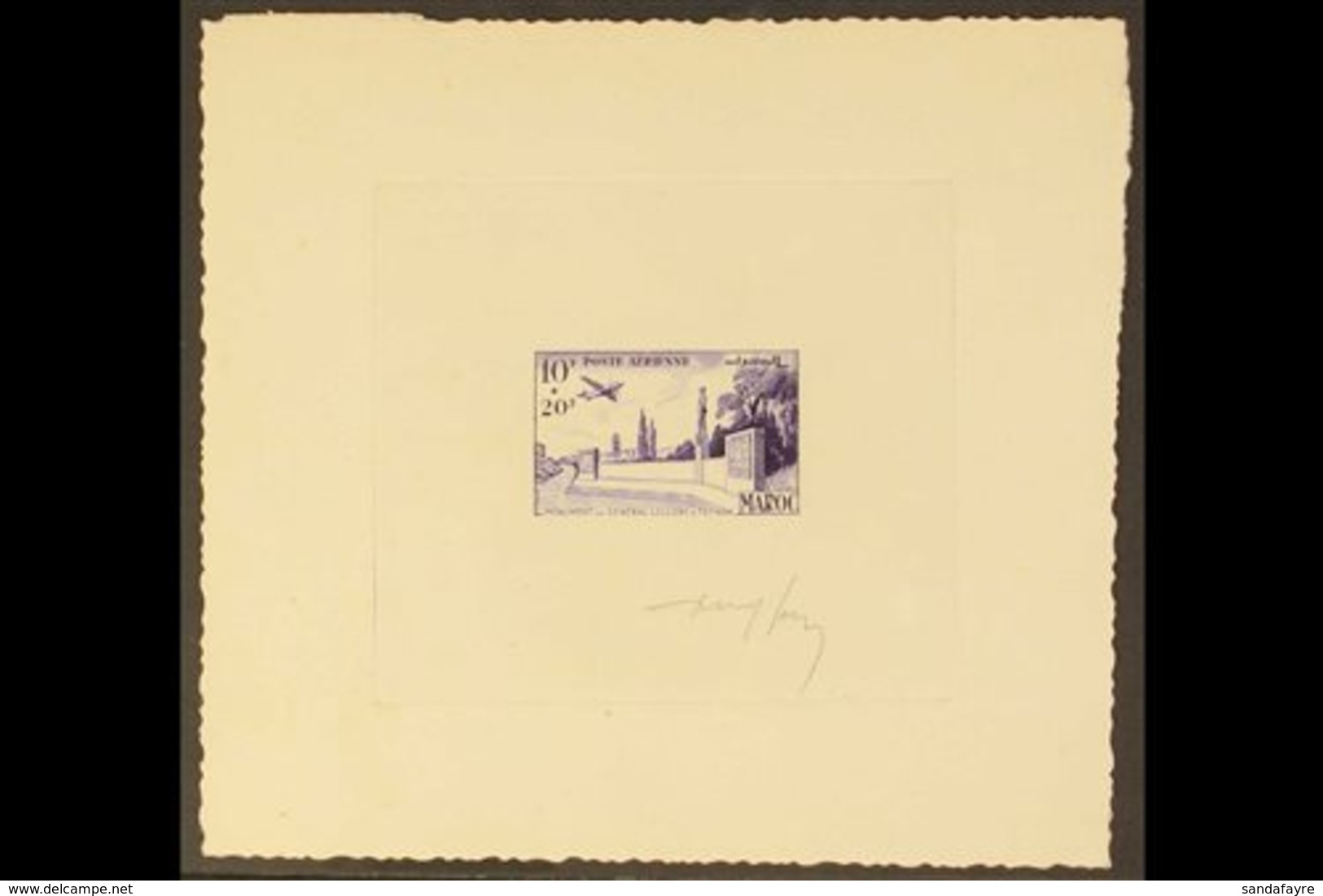 MOROCCO  1952 UNISSUED AIR POST 10fr+20fr "Monument To General Leclerc", As Yvert 91, A Superb Imperf SUNKEN DIE PROOF P - Other & Unclassified