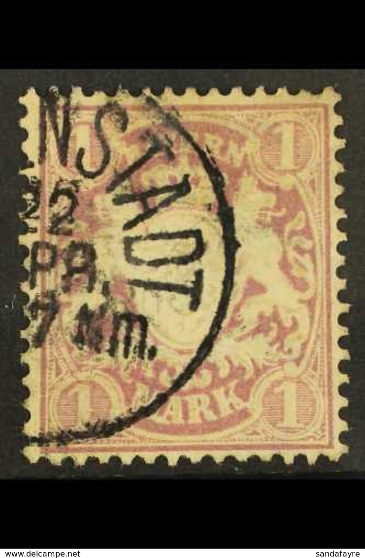 BAVARIA  1876-79 1m Pale Mauve With "M" And "A" Of "MARKE" Joined PLATE FLAW, Michel 43 I, Cds Used, Signed Sorani. For  - Other & Unclassified