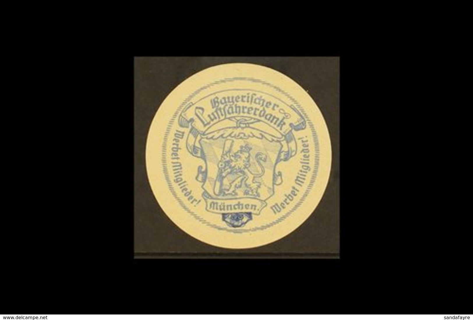 AVIATION LABEL  1910s "Bayerischer Luftfahrerdank Munchen" Circular Poster Stamp, Kiddle LU. 128, Superb, Never Hinged M - Otros & Sin Clasificación
