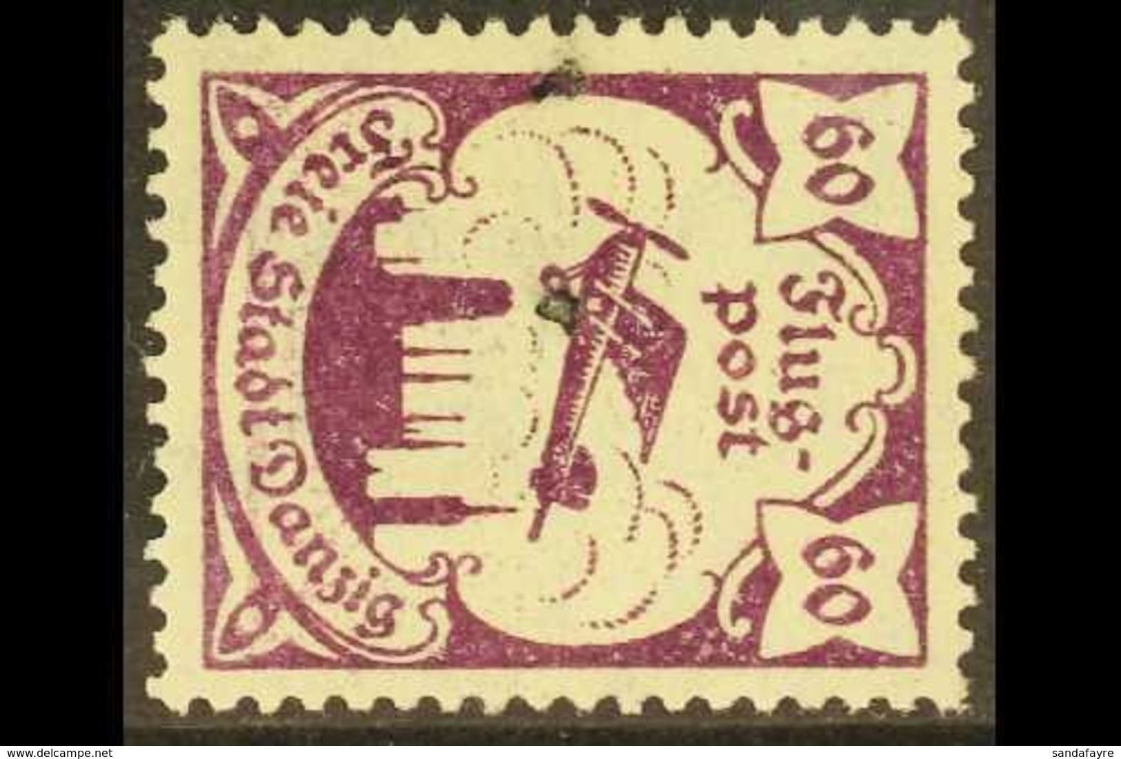 1921-22  60pf Purple Air With WATERMARK HORIZONTAL Variety, Michel 67y, Mint, Exp Dr Hindrichs. For More Images, Please  - Other & Unclassified