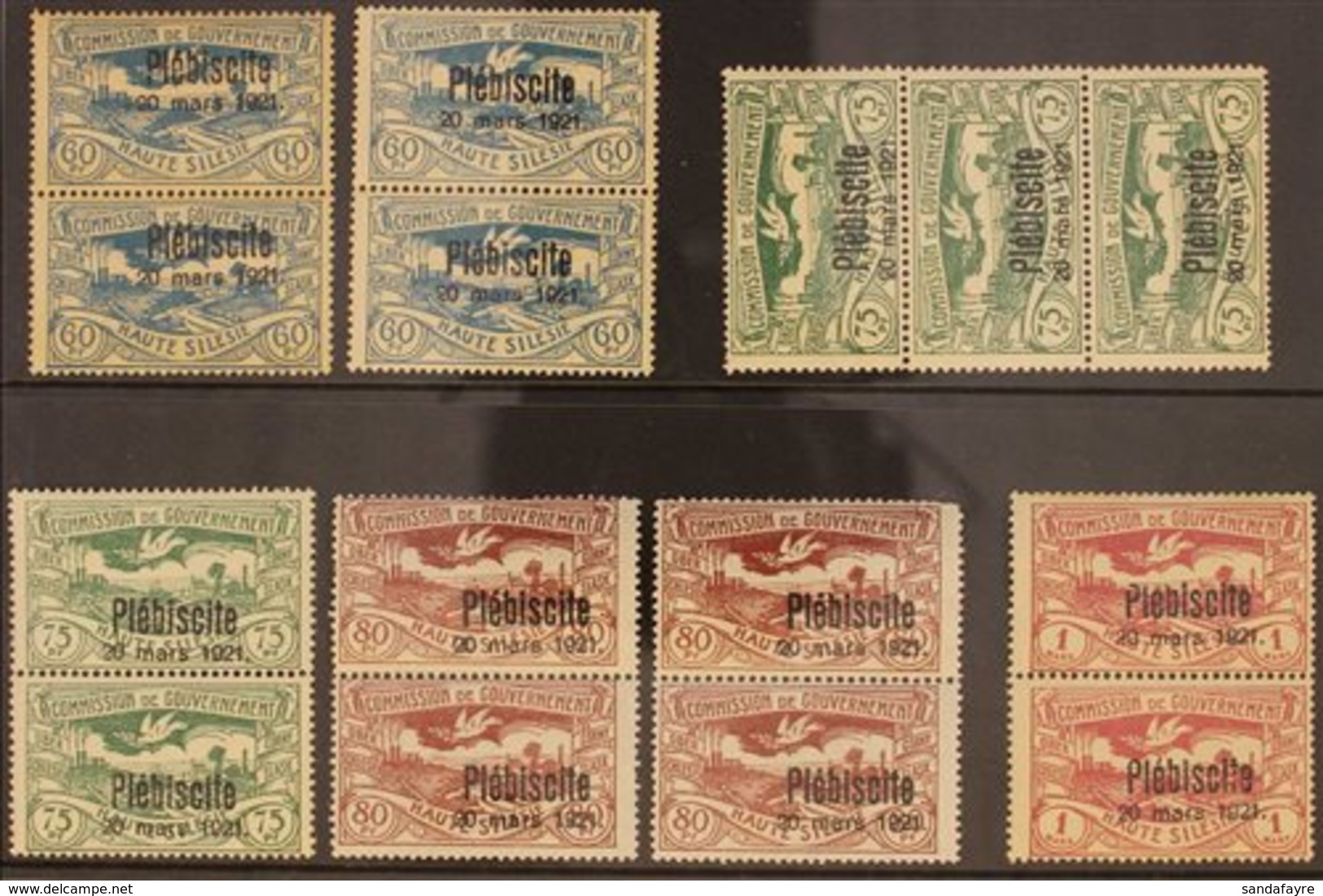 UPPER SILESIA  1921 "Plebiscite" Overprints 60pf Blue Pairs (x2 Examples), 75pf Green Pair & Strip Of 3, 80pf Maroon Pai - Other & Unclassified
