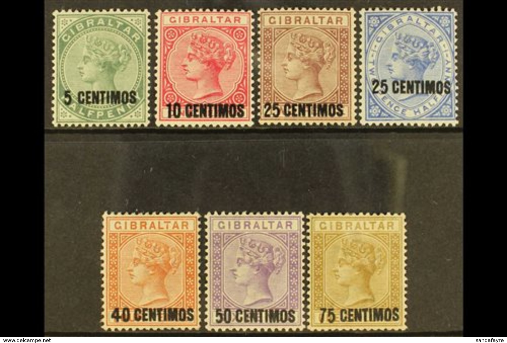 1889  Spanish Currency Surcharge Set Complete, 25c With Short Foot To "5" SG 15/21, Good To Fine Mint (7 Stamps). For Mo - Gibraltar