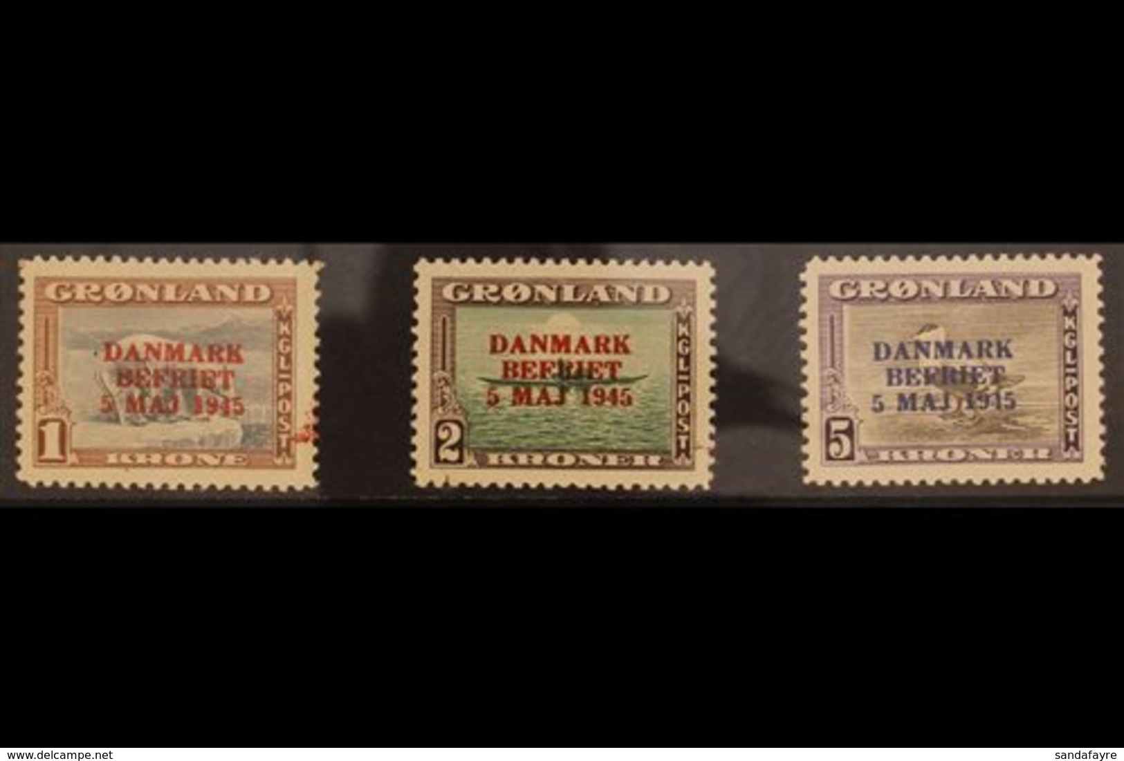 1945  1kr, 2kr, And 5kr  Pictorials Overprinted "DANMARK BEFRIET 5 MAJ 1945", SG 23/25 Or Michel 23/25, Never Hinged Min - Other & Unclassified