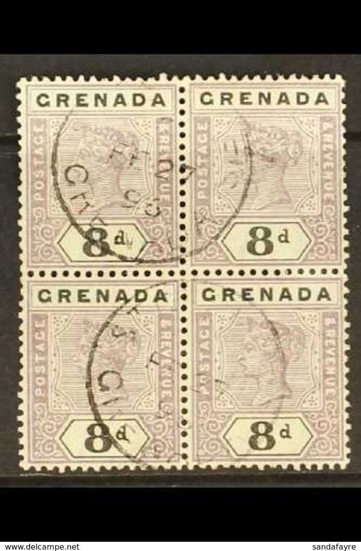 1895-99  8d Mauve And Black Key Plate, SG 54, Block Of Four With Neat St Georges 1896 Cds's, Scarce Multiple Of This Val - Grenada (...-1974)