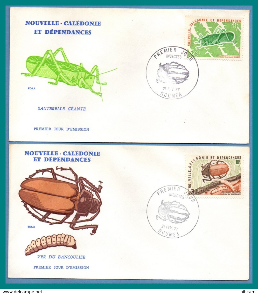 Nouvelle Calédonie FDC N° 406 407 Insectes 1977 New Calédonia Sauterelle Et Ver Du Bancoulier - FDC