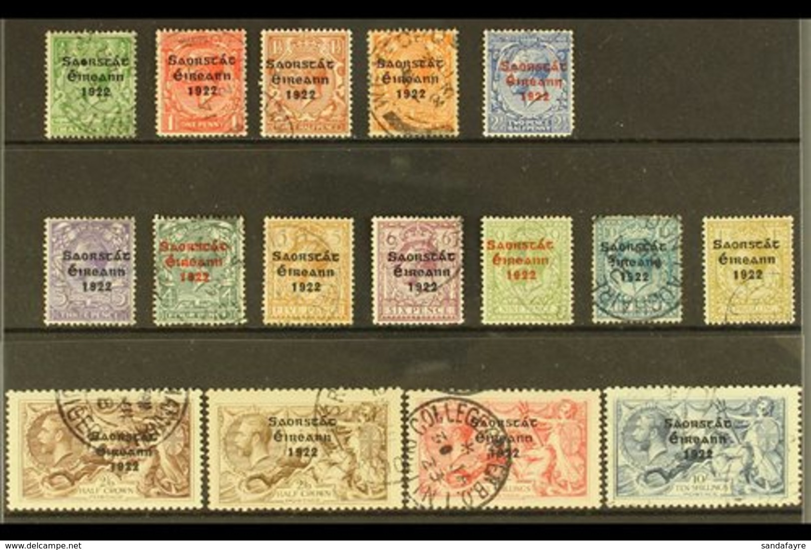 1922-23 IRISH FREE STATE.  KGV Definitive Overprinted Set, SG 52/66 Plus An Additional 2s6d Seahorse Pale Brown Shade (S - Other & Unclassified