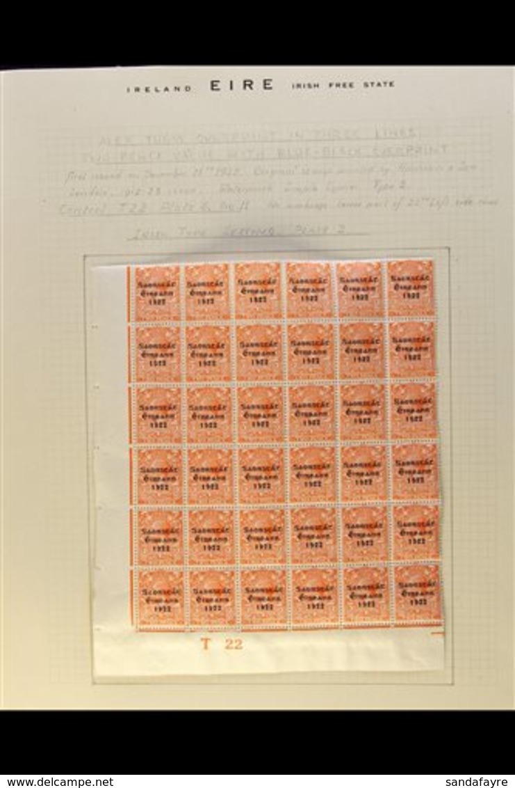 1922-3  2d Orange, Three Line Ovpt, Lower Left Corner Control T22 (imperf Margin) Block Of 36, From Plate 3, SG 55, Very - Autres & Non Classés