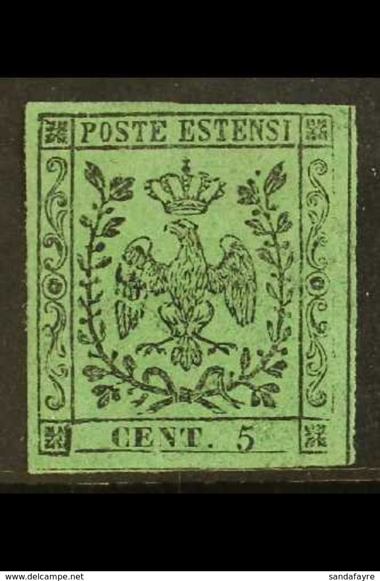 MODENA  1852 5c Green, Sass 1, Variety "no Stop After 5", Very Fine Mint Og With Large Margins All Round. Signed Diena.  - Unclassified