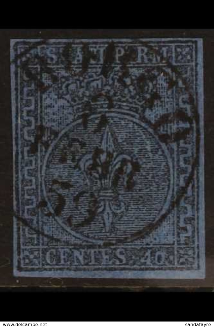 PARMA  1852 40c Black On Blue (Sassone 5, SG 9), Fine Used With Superb Almost Complete Fully Dated "Borgo / 6 Febr 59" C - Unclassified