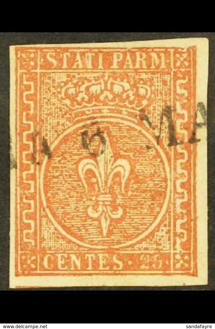 PARMA  1853 25c Red Brown, Sass 8, Very Fine Used With Clear To Large Margins All Round And Light Straight Line Cancel.  - Unclassified