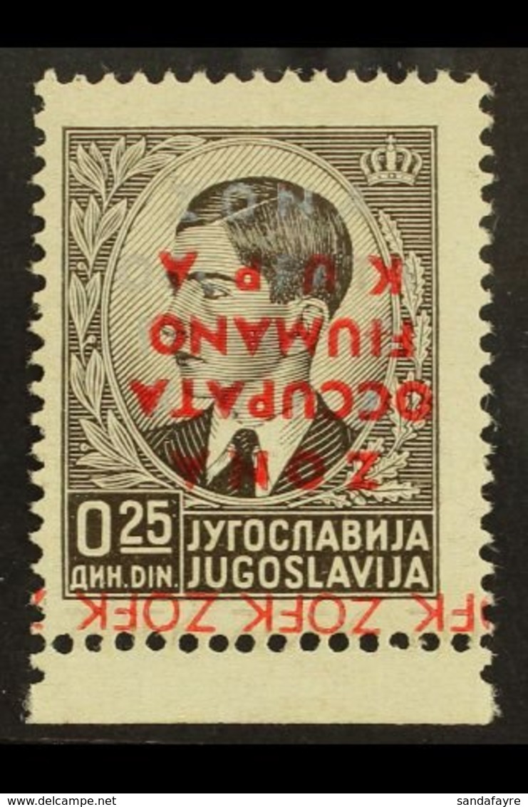 FIUME & KUPA ZONE  1941 25p Black DOUBLE OVERPRINT - One In Silver And The Other Inverted In Red, Sassone 1c, Fine Mint  - Unclassified