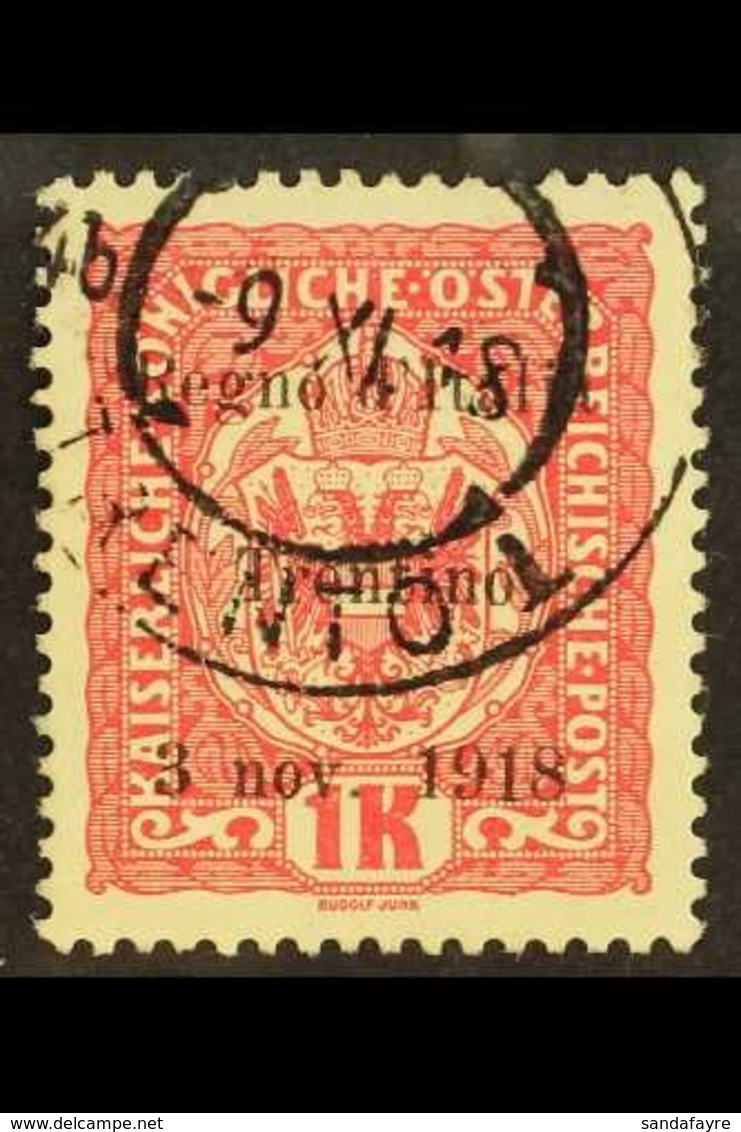 TRENTINO  1918 1k Vermilion Ovptd, SG 15, Very Fine Used. For More Images, Please Visit Http://www.sandafayre.com/itemde - Unclassified