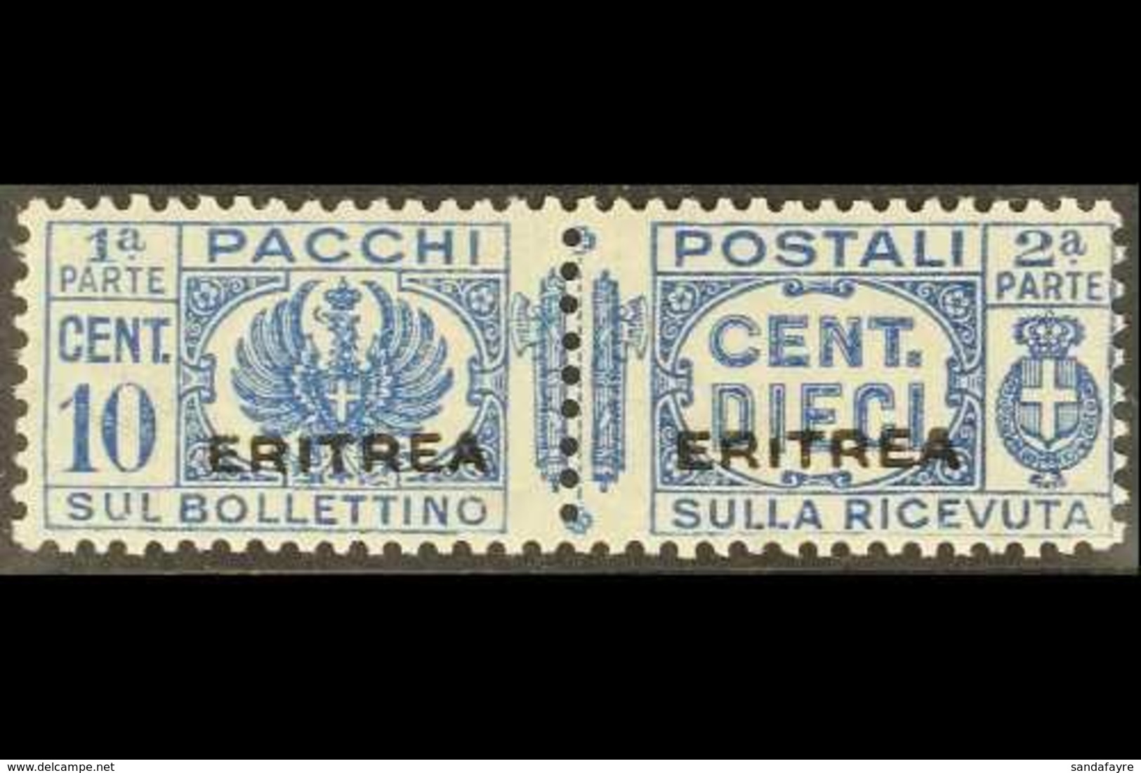 ERITREA  PARCEL POST 1927-37 10c Deep Blue With Forged "ERITREA" Overprint (as SG P123, Sassone 22), Fine Never Hinged M - Other & Unclassified