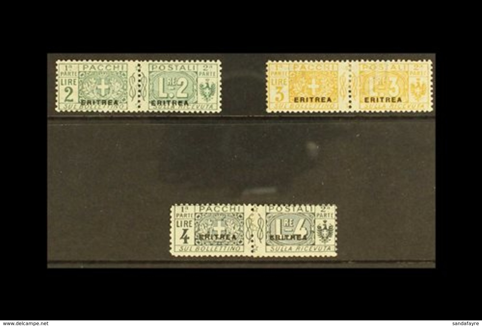 ERITREA  POSTAGE DUES 1916 2L, 3L And 4L "Small" Ovpt High Values Complete, Sass 6/8, Fine Mint. Cat €2560 (£2300) (3 St - Other & Unclassified