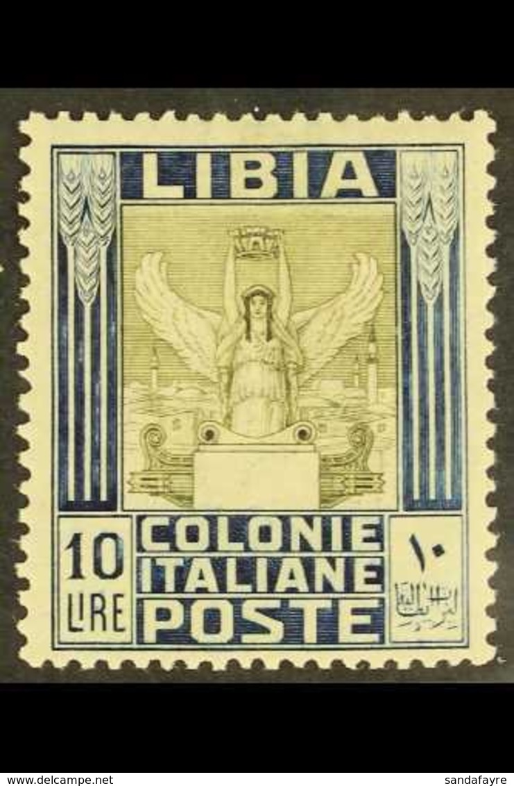 LIBYA  1921 10L Olive & Indigo Pictorial Perf 14x13¼ (SG 33B, Sassone 32a), Very Fine Mint, Good Centring, Fresh. For Mo - Other & Unclassified