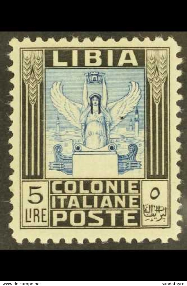 LIBYA  1937 5L Blue & Black Pictorial Perf 11 (Sassone 144, SG 60a), Very Fine Lightly Hinged Mint, Very Fresh, Good Cen - Other & Unclassified