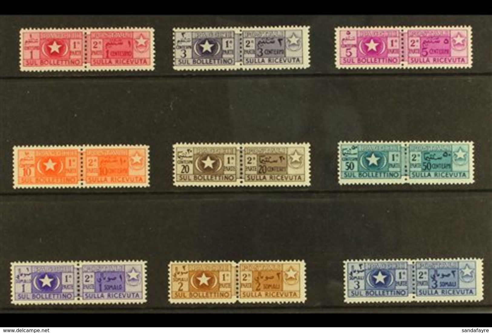 SOMALIA (ITALIAN TRUST TERRITORY)  1950 Parcel Post Complete Set (Sass 63, SG P255/63) Very Fine Mint. (9 Stamps) For Mo - Other & Unclassified