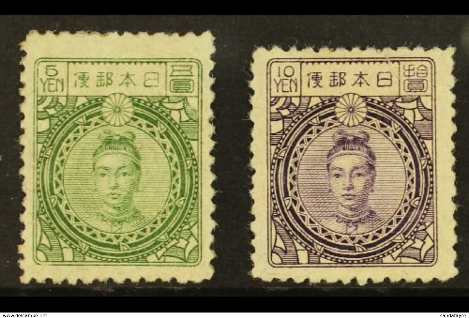 1914 - 25  5y Green And 10y Violet Empress Jingu, Wmk Wavy Lines On Granite Paper, SG 182/3, Fine And Fresh Mint. (2 Sta - Other & Unclassified