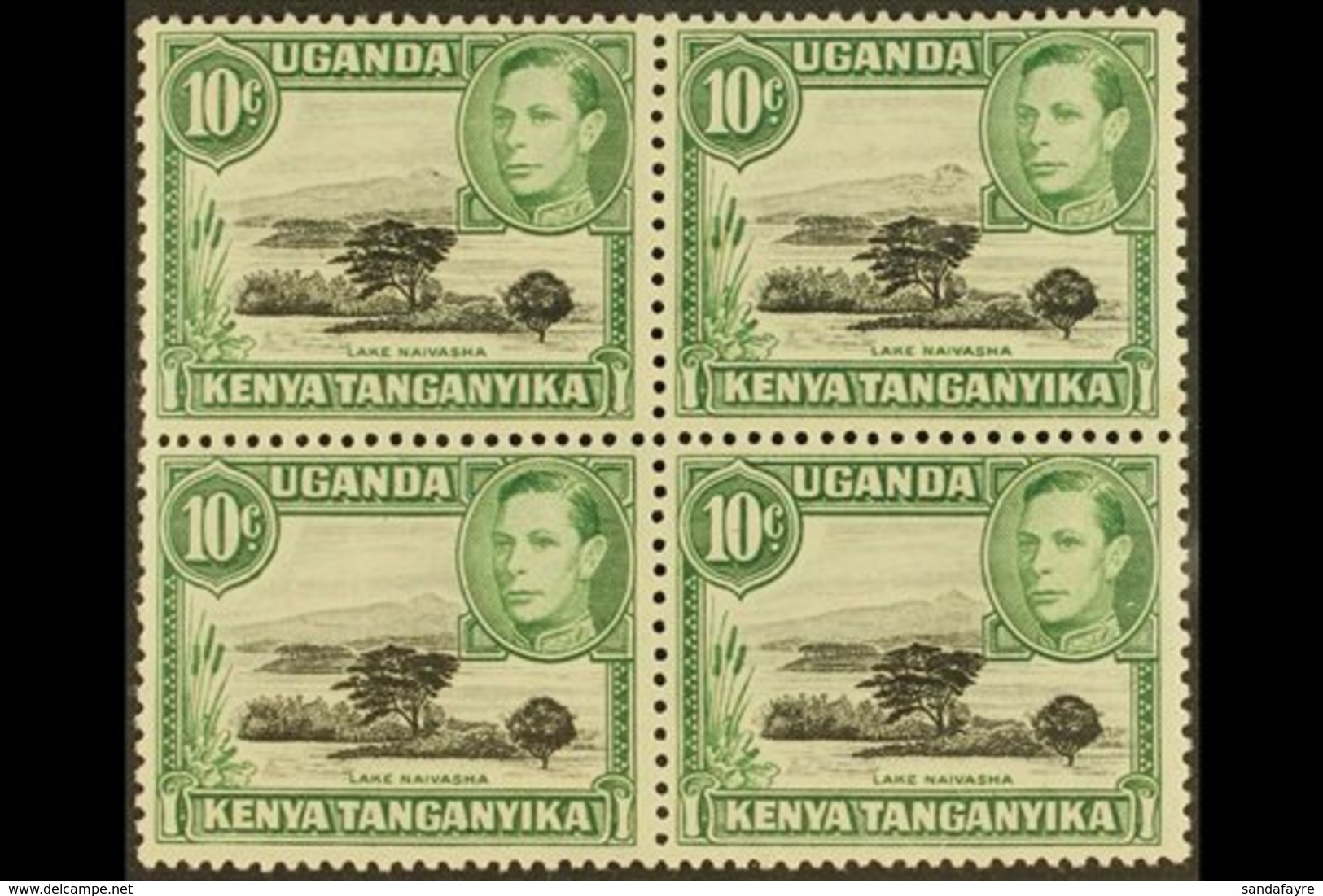 1938-54  10c Black And Green Block Of Four With One Stamp (top Right) Showing The MOUNTAIN RETOUCH, SG 135+135a, Never H - Vide