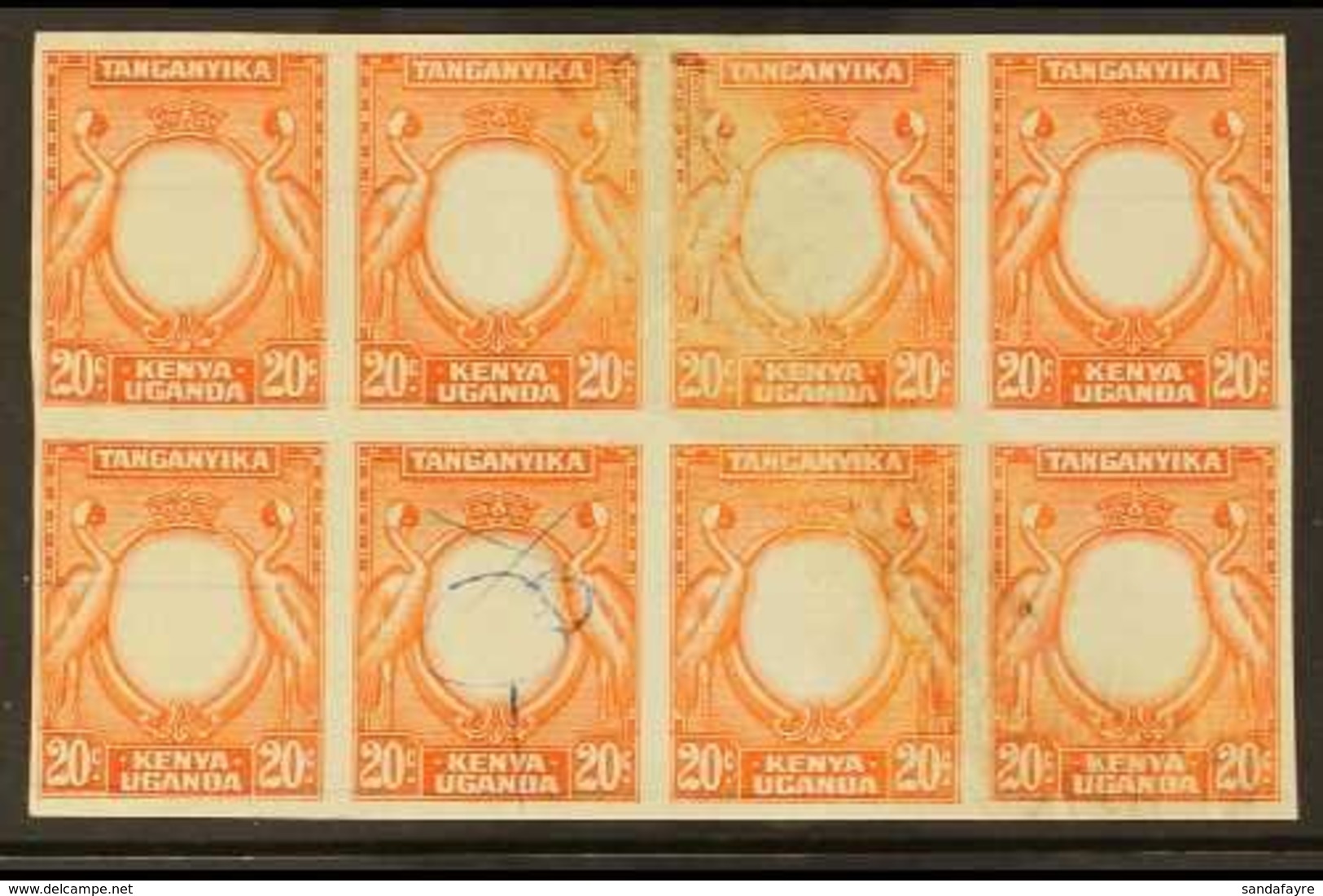 1938-54 FRAME ONLY IMPERF PROOFS BLOCK.  20c Black & Orange (as SG 139) IMPERF PROOFS BLOCK Of 8 Of The FRAME ONLY Print - Vide