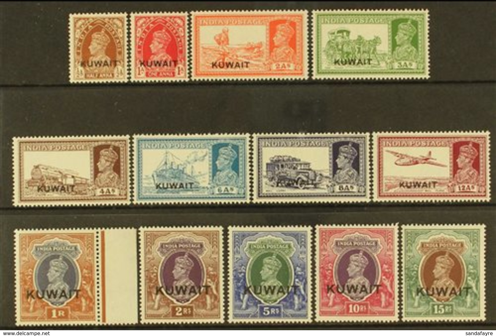 1939  KGVI India Overprinted Definitive Set, SG 36/51, Fine Mint (13 Stamps). For More Images, Please Visit Http://www.s - Kuwait
